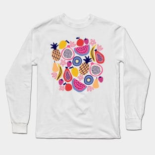 Colorful tropical fruits in cream Long Sleeve T-Shirt